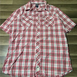 VTG Company 81 Men's Red White Black Plaid Cotton Button-Up Shirt Pockets Size L